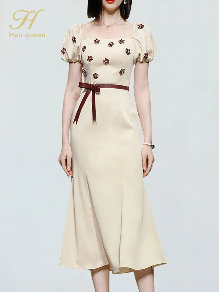 H Han Queen Elegant Vintage Puff Sleeve Office Dress Women's Summer Korean Sheath Mermaid Dresses Bead Party Bodycon Vestidos
H Han Queen Elegant Vintage Puff Sleeve Office Dress Women's Summer Korean Sheath Mermaid Dresses Bead Party Bodycon Vestidos