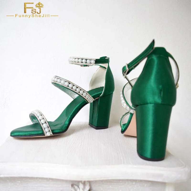 FSJ Green Satin Rhinestones & Pearls Buckle Straps Women Sandals 2022 Summer Noble Open Toe Chunky Heel Ladies Office Date Shoes
FSJ Green Satin Rhinestones & Pearls Buckle Straps Women Sandals 2022 Summer Noble Open Toe Chunky Heel Ladies Office Date Shoes