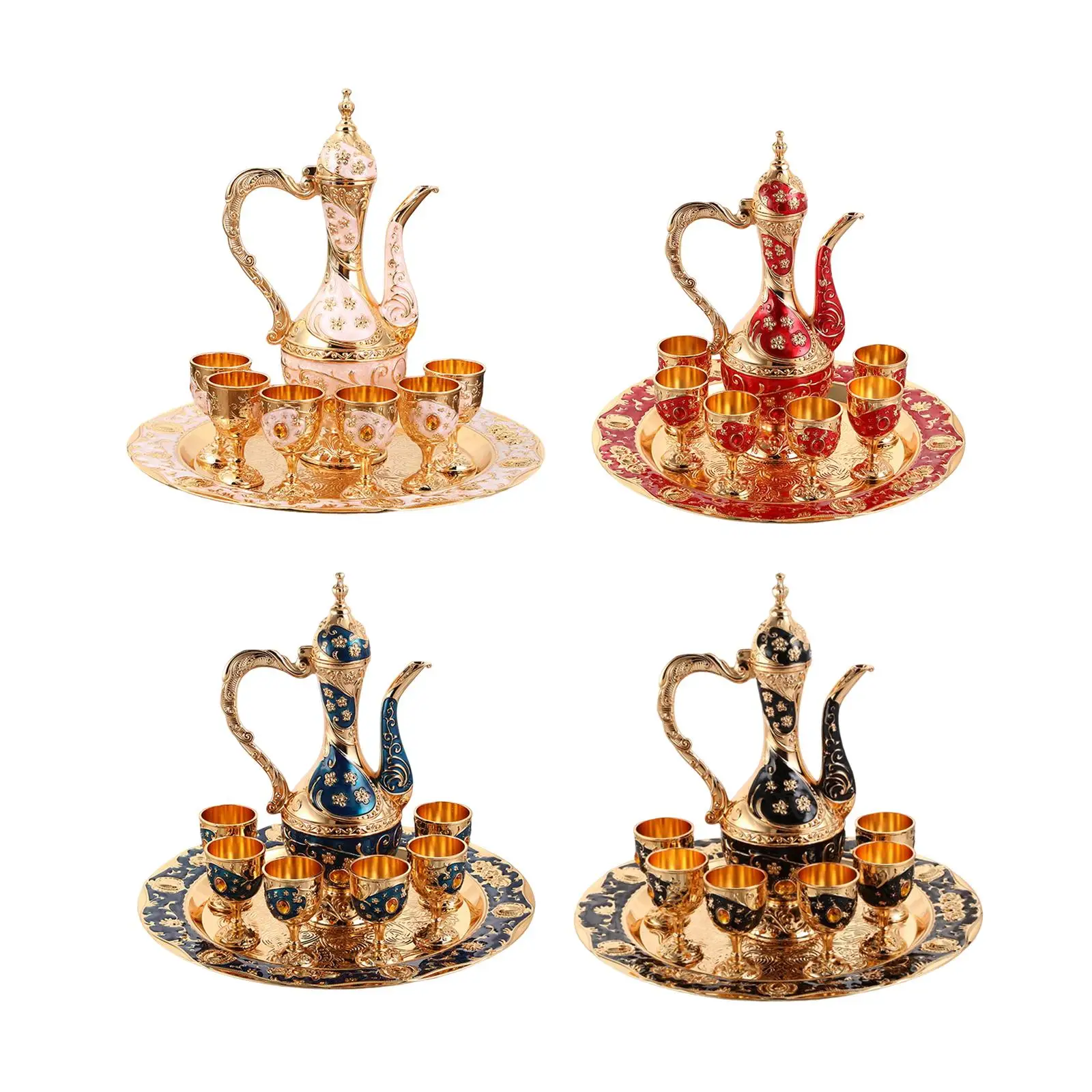

Luxury Turkish Coffee Pot Set with Drinking Cups Tea Serving Set Beverage Serveware for Holiday Home Living Room Bedroom Decor
