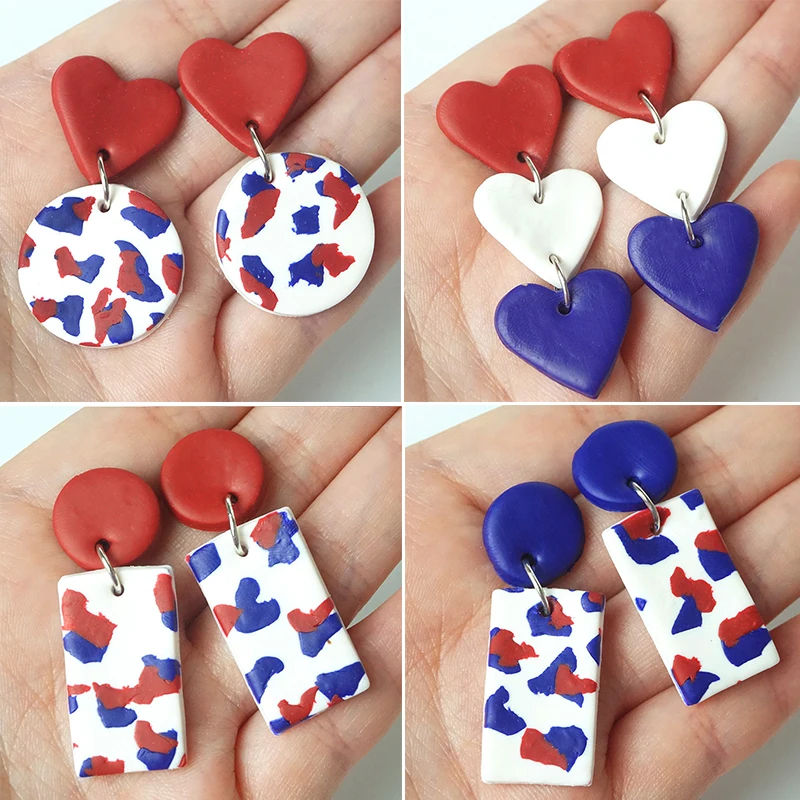 

Fashion Heart Soft Clay Earrings July 4 United States Independence Day Flag Color Star Clay Long Earrings Jewelry Wholesale