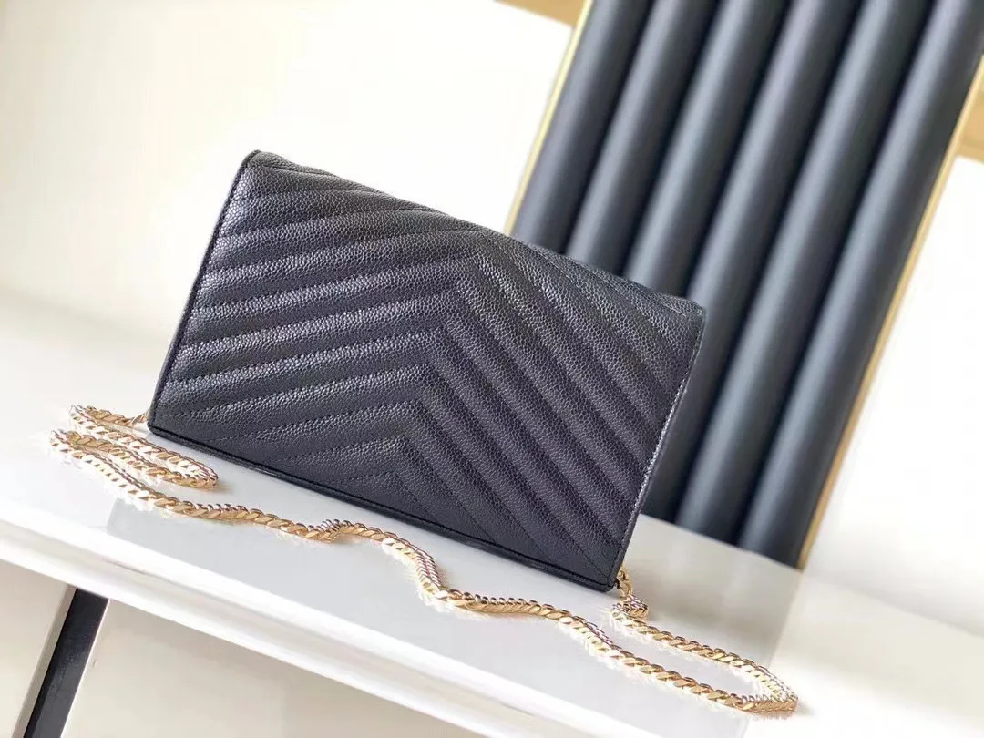 

Fashion Caviar Genuine Leather Chain Bag for Women Shoulder Messenger Envelope Bags Mini Flap Crossbody Bag Wallet Purses