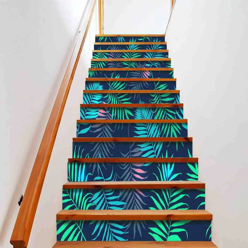 

Abstract Leaves Stair Stickers Green Palm Leaf Self-Adhesive Staircase Riser Decals Tropical Plants Stairway Murals Home Decor