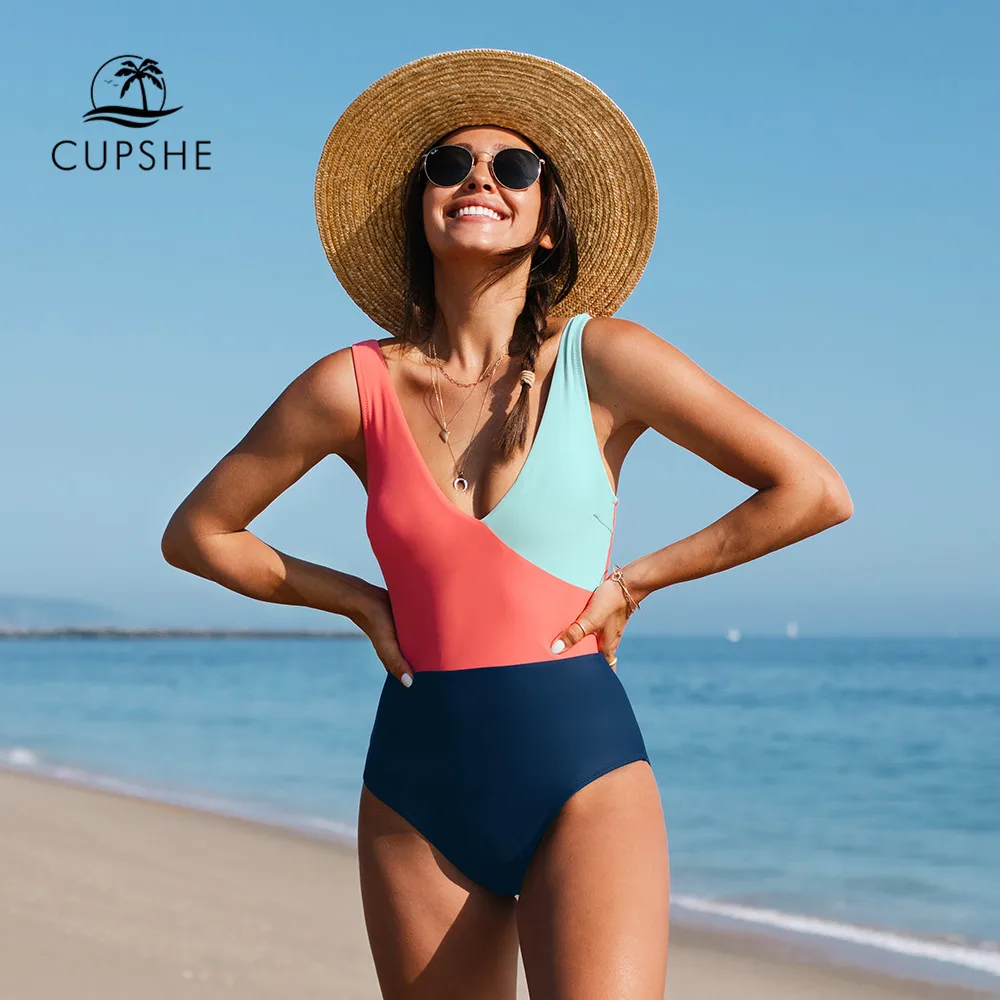 CUPSHE V-neck Backless One-Piece Swimsuit For Women Sexy Red Navy Blue Colorblock Monokini Swimwear 2022 Bathing Suits Beachwear
CUPSHE V-neck Backless One-Piece Swimsuit For Women Sexy Red Navy Blue Colorblock Monokini Swimwear 2022 Bathing Suits Beachwear