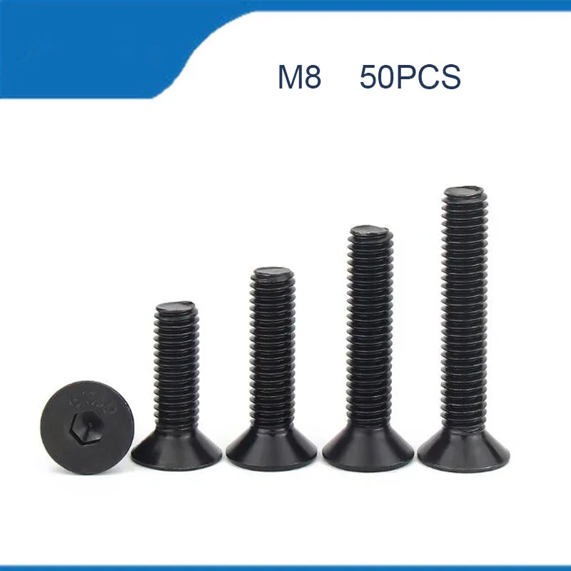 WHUZF Free Shipping 50pcs M8 Screws Carbon Steel Countersunk Head M8 Bolts Length 10-50mm Bolt Black Flat Head Screws Hex Socket
WHUZF Free Shipping 50pcs M8 Screws Carbon Steel Countersunk Head M8 Bolts Length 10-50mm Bolt Black Flat Head Screws Hex Socket