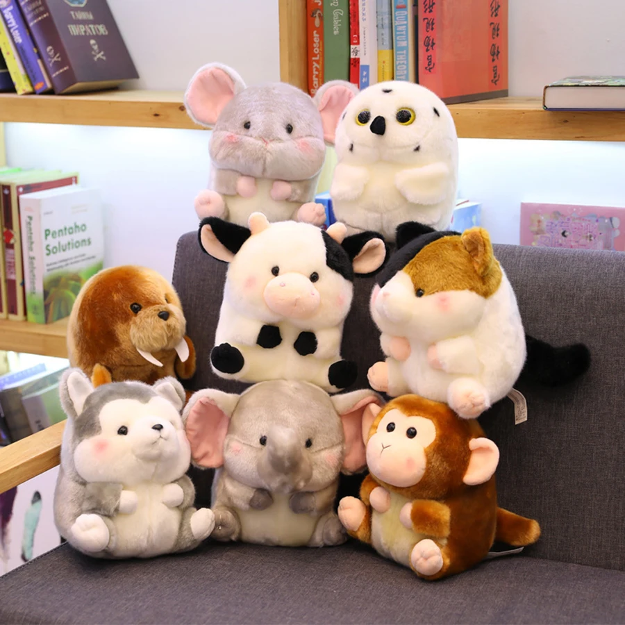 

18CM Lifelike Kawaii stuffed Animal Plush Doll Toys for Kids Girl Birthday Gifts Rould Cute Panda with Bamboo Rabbit Hamster Pig