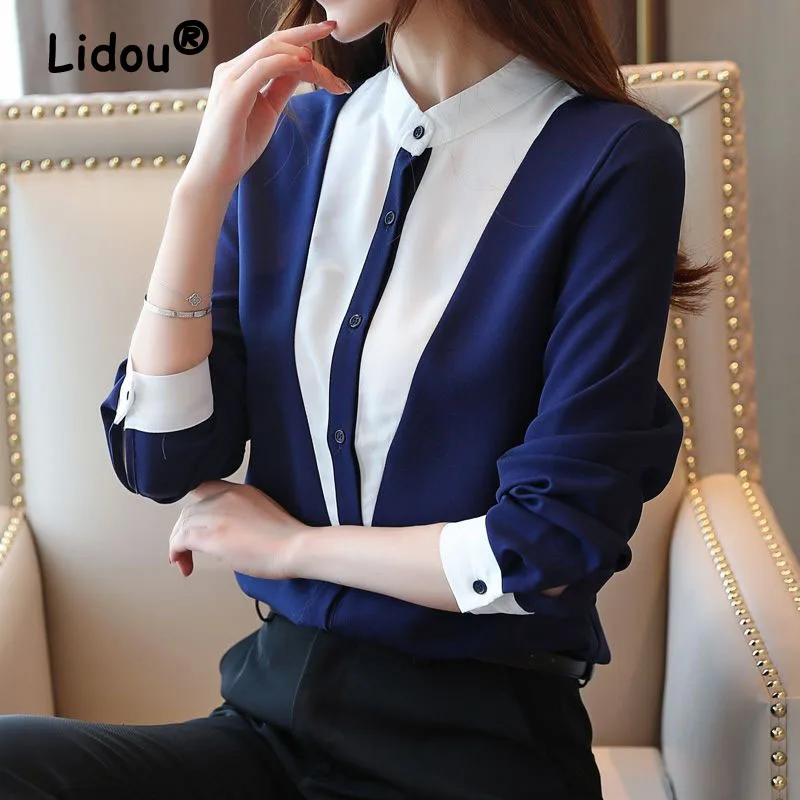 Office Lady Fashion Chiffon Blouses Top Long Sleeves Splicing Contrasting Colors Cardigan Profession Elegant Blouse Shirt Women
Office Lady Fashion Chiffon Blouses Top Long Sleeves Splicing Contrasting Colors Cardigan Profession Elegant Blouse Shirt Women