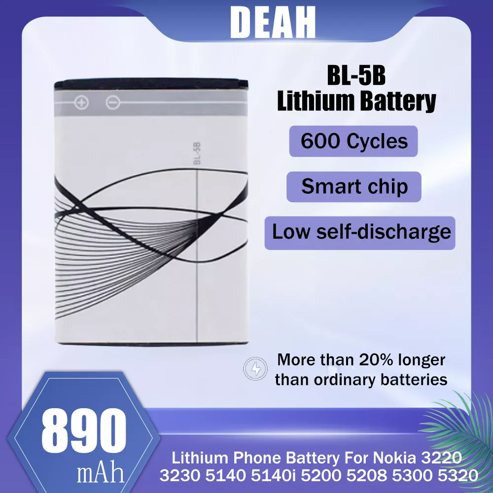 NEW2023 1-20PCS 890mAh BL-5B BL5B BL 5B Replacement Lithium Phone Battery For Nokia 5140 5300 5320 N80 N83 6120C 7360 3220 3230
NEW2023 1-20PCS 890mAh BL-5B BL5B BL 5B Replacement Lithium Phone Battery For Nokia 5140 5300 5320 N80 N83 6120C 7360 3220 3230