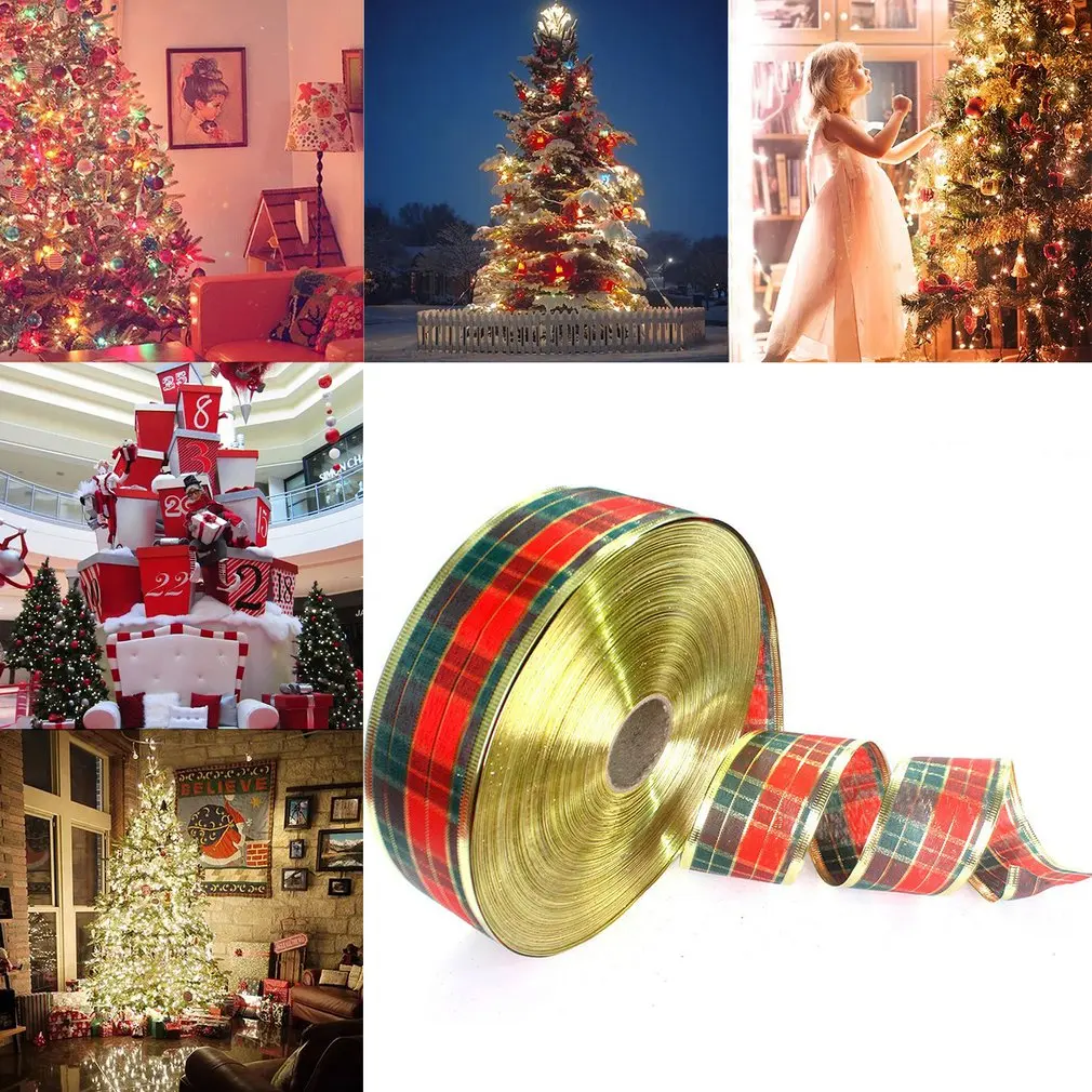 Christmas Ribbon Wired Traditional Red Tartan Plaid Christmas Ribbon Gold Edge Yards Roll For Floral Craft Decoration 
Christmas Ribbon Wired Traditional Red Tartan Plaid Christmas Ribbon Gold Edge Yards Roll For Floral Craft Decoration