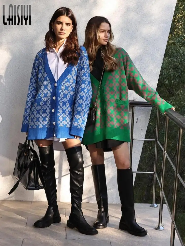 LAISIYI Women Cardigan Green Striped Blue Knit Button Lady Cardigans Sweaters V-neck Loose Casual Winter Fashion Knitted Coat
LAISIYI Women Cardigan Green Striped Blue Knit Button Lady Cardigans Sweaters V-neck Loose Casual Winter Fashion Knitted Coat