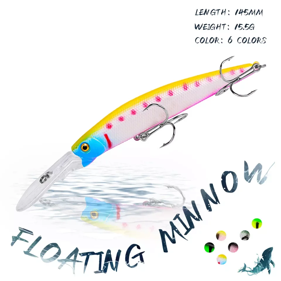 KoKossi 1PCS 145MM/15.5G Minnow Fishing Lure Hard Artificial Bait Wobblers Floating Bass Fishing Tackle Tools Accessories
KoKossi 1PCS 145MM/15.5G Minnow Fishing Lure Hard Artificial Bait Wobblers Floating Bass Fishing Tackle Tools Accessories
