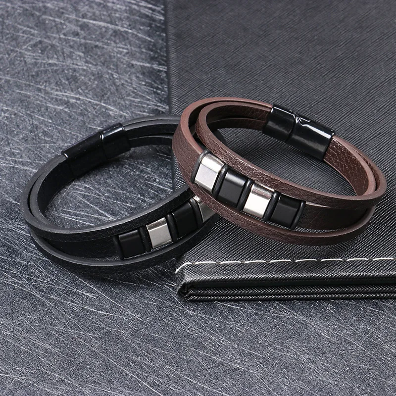 5 laps Luxury Charm Woven Leather Rope Wrap Classic Style Stainless Steel Leather Men's Bracelet Multi-Color Magnet Buckle
5 laps Luxury Charm Woven Leather Rope Wrap Classic Style Stainless Steel Leather Men's Bracelet Multi-Color Magnet Buckle