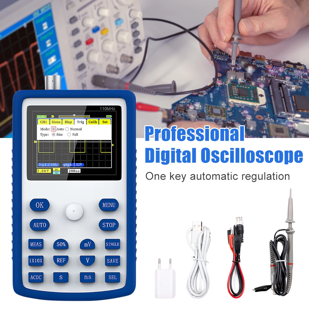 FNIRSI 1C15 Handheld Digital Oscilloscope 2.4 Inch Screen500MS/s Sampling Rate 110MHz Analog Bandwidth Waveform Storage
FNIRSI 1C15 Handheld Digital Oscilloscope 2.4 Inch Screen500MS/s Sampling Rate 110MHz Analog Bandwidth Waveform Storage