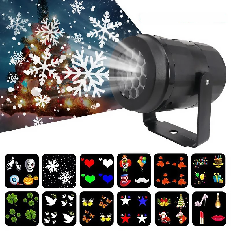 

2023Christmas Party Lights Snowflake Projector Light Led Stage Light Rotating Xmas Pattern Outdoor Holiday Lighting Garden Decor