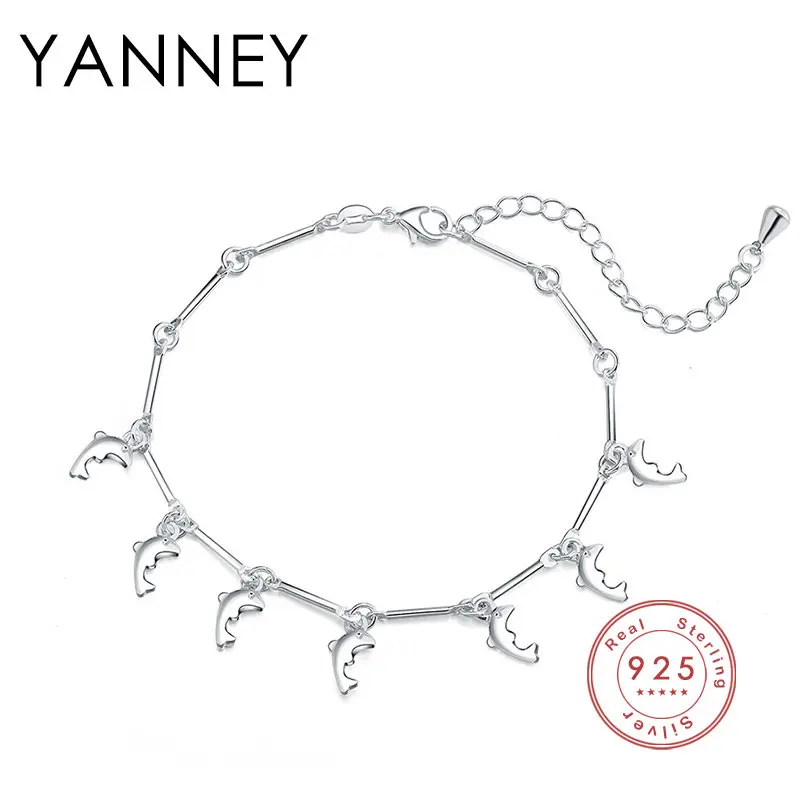 

Simple 925 Sterling Silver 8 Inches Cute Dolphin Bamboo Chain Bracelet For Women Fashion Charm Wedding Jewelry Gifts
