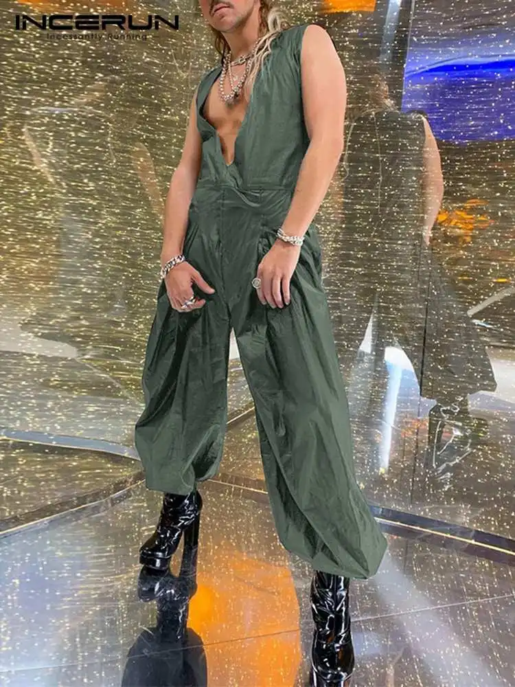 Men Rompers Solid Color Streetwear Deep V Neck Sleeveless Zipper Casual Jumpsuits Loose 2022 Fashion Men Overalls 5XL INCERUN 7 
Men Rompers Solid Color Streetwear Deep V Neck Sleeveless Zipper Casual Jumpsuits Loose 2022 Fashion Men Overalls 5XL INCERUN 7
