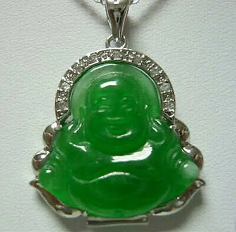 

Подлинный натуральный зеленый халцедон Будда кулон ожерелье 17 ''AAA высшего класса