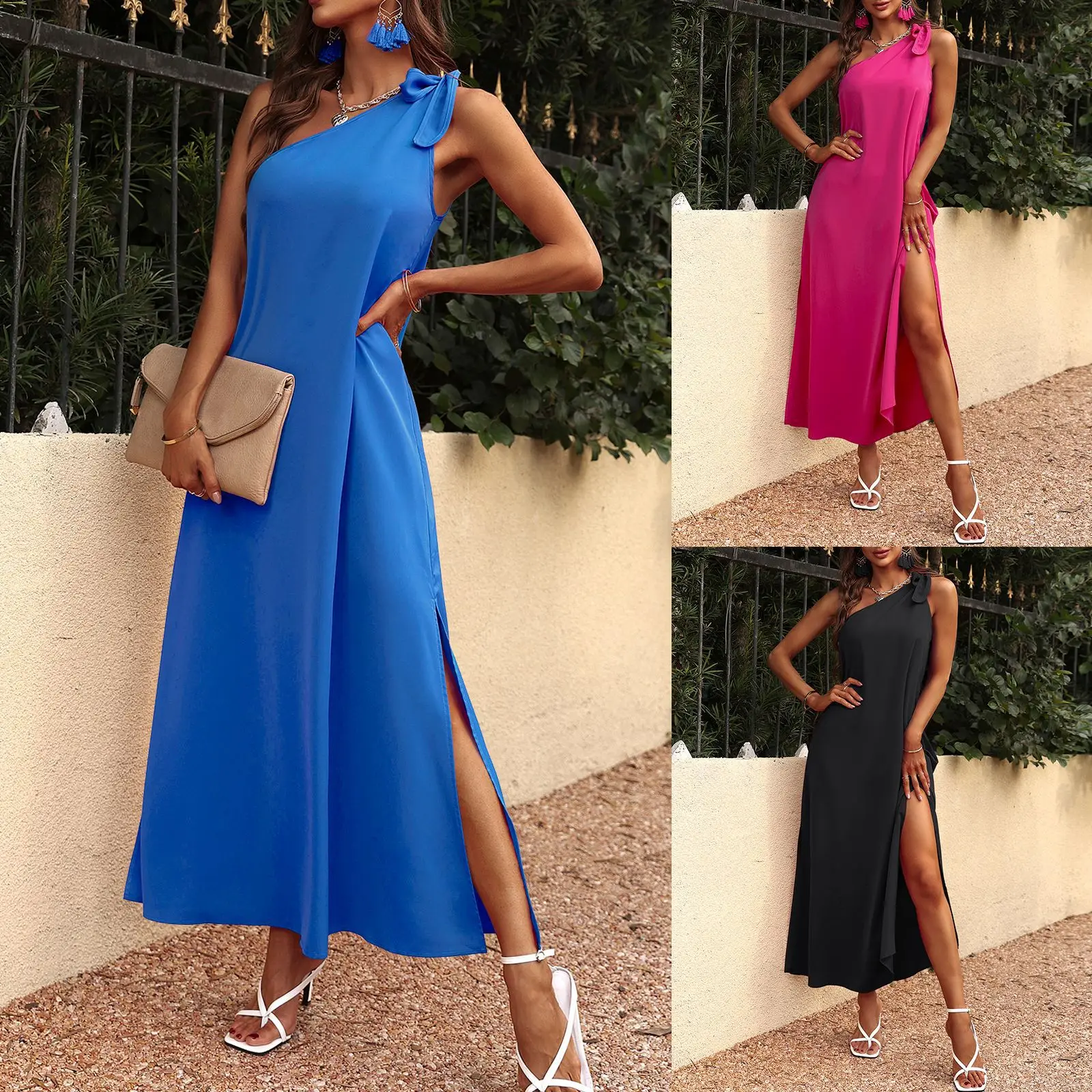 Summer Gentle Sensual Dresses Sloping Shoulder Vacation Dresses Solid Color Chiffon Dresses Women Sexy Club Mid-Calf
Summer Gentle Sensual Dresses Sloping Shoulder Vacation Dresses Solid Color Chiffon Dresses Women Sexy Club Mid-Calf