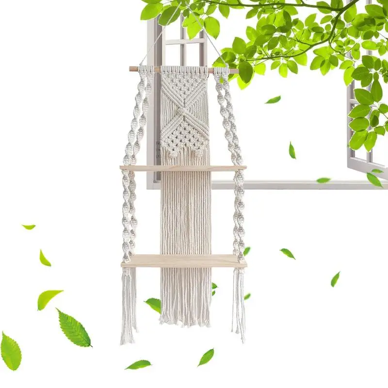 Boho Wall Shelf Hand Woven Boho Rope Tapestry Shelves Beautiful 2-Tier Wall Tapestry Storage Holder Decorative Floating Bohemian
Boho Wall Shelf Hand Woven Boho Rope Tapestry Shelves Beautiful 2-Tier Wall Tapestry Storage Holder Decorative Floating Bohemian