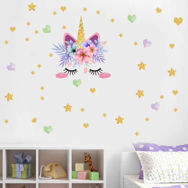 Pink flowers Golden Unicorn Wall Stickers For Kids Room Kindergarten Baby Wall Decoration Bedroom Door Stickers sweet dream 
Pink flowers Golden Unicorn Wall Stickers For Kids Room Kindergarten Baby Wall Decoration Bedroom Door Stickers sweet dream