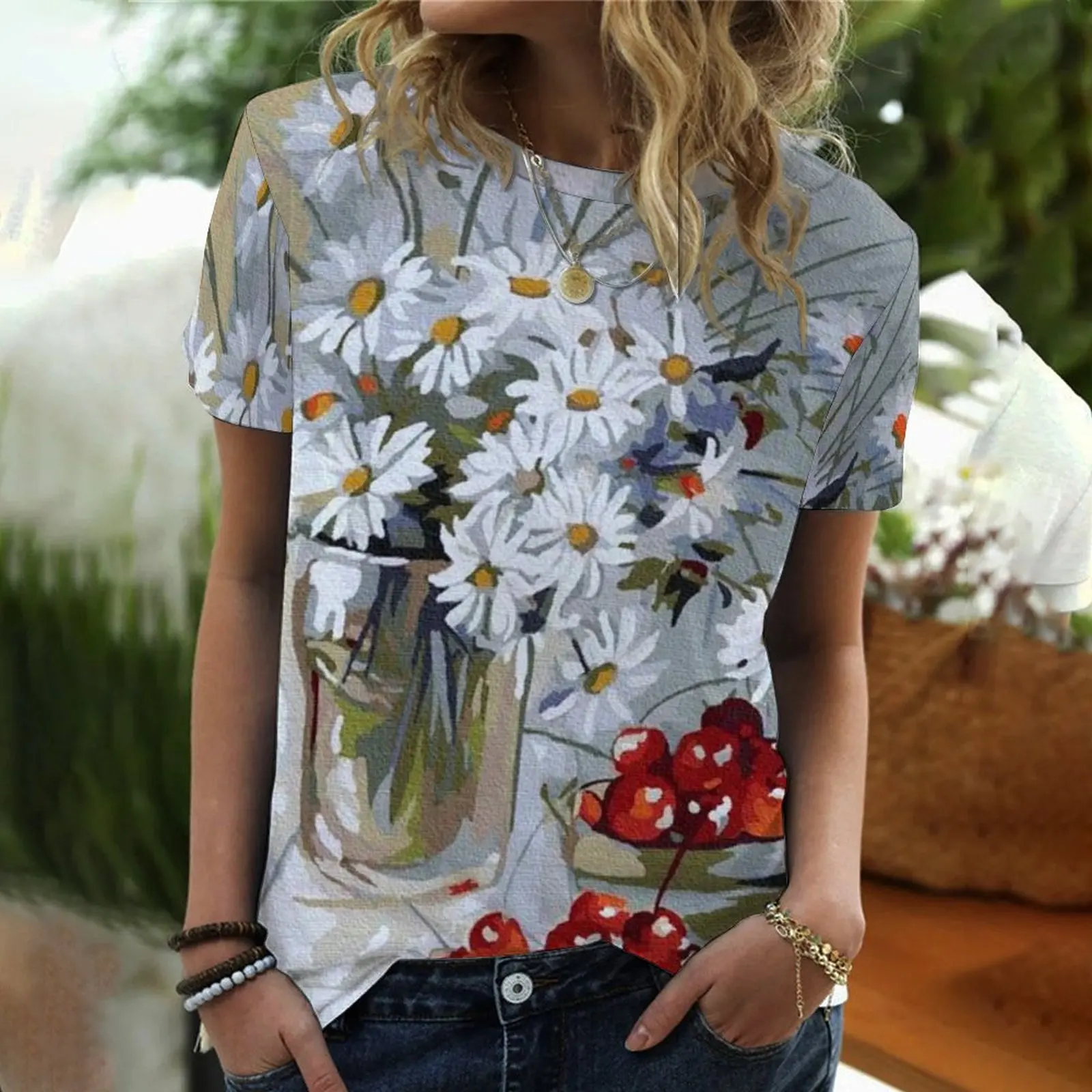 Harajuku women's casual T-shirt 3D printing oil painting flower pullover fashion summer short-sleeved O neck loose/comfortable
Harajuku women's casual T-shirt 3D printing oil painting flower pullover fashion summer short-sleeved O neck loose/comfortable