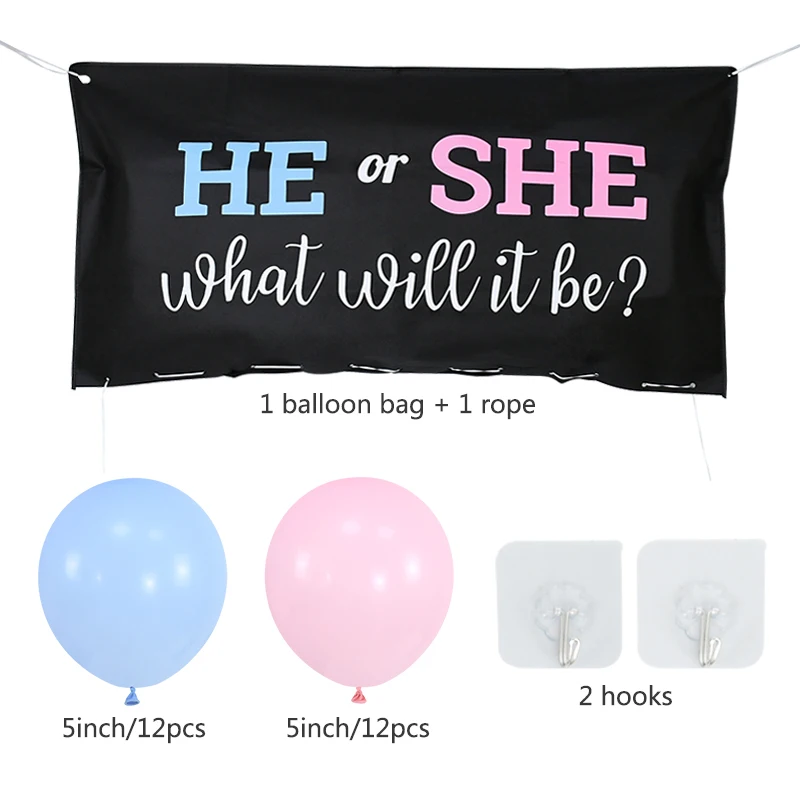 Gender Reveal Balloon Drop Bag, He or She What Will it Be, 1Set Gender Reveal Party Games with Blue and Pink Balloons
Gender Reveal Balloon Drop Bag, He or She What Will it Be, 1Set Gender Reveal Party Games with Blue and Pink Balloons
