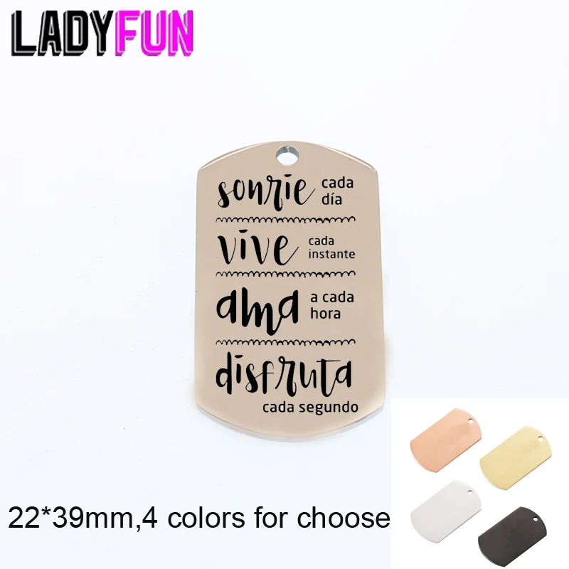 Подвески из нержавеющей стали, подвески Sonrie Vive Ama Distruta Smile на каждый день, живые цитаты, очаровательные полированные ювелирные аксессуары
Подвески из нержавеющей стали, подвески Sonrie Vive Ama Distruta Smile на каждый день, живые цитаты, очаровательные полированные ювелирные аксессуары