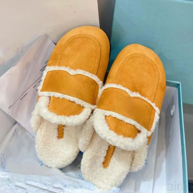 

Women Slippers Ladies Fashion Wool Slides Winter Fur Fluffy Furry Warm Letters Sandals Fuzzy Girl Flip Flop Shoes for Women