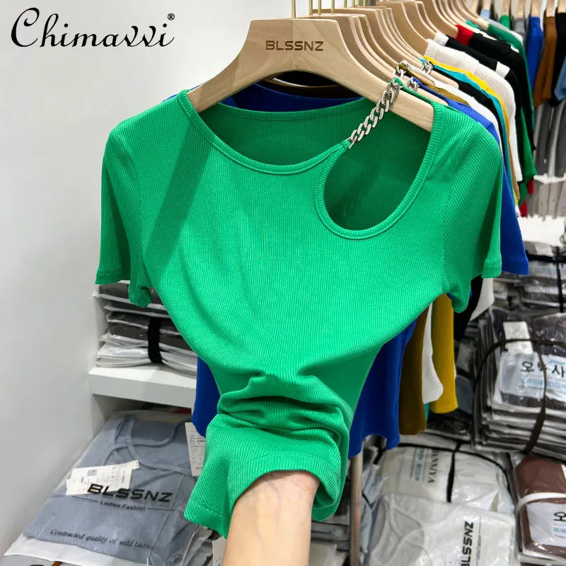 Women's Short-Sleeved T-shirt Summer 2022 New Fashion Sexy Hollow Personality Slimming Elegant Chic Short Top Feminine Green
Women's Short-Sleeved T-shirt Summer 2022 New Fashion Sexy Hollow Personality Slimming Elegant Chic Short Top Feminine Green