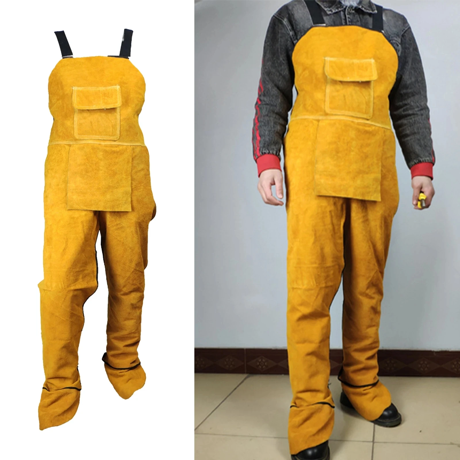 

Household Cowhide Heavy Duty Welding Clothing Leather Welding Apron Split Leg Heat Resistant Bib Apron for Men