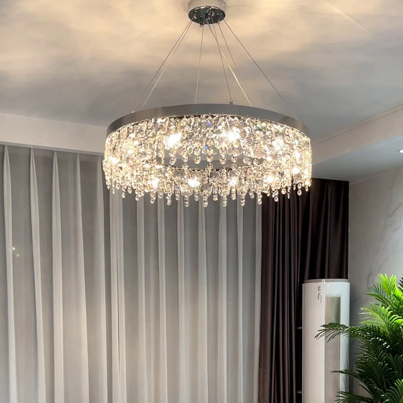 Chandeliers Luxury Modern Chrome Metal E14 LedPendant Lamp Fixture K9 Crystal Lustre Led Lights Foyer Circle Hanging Led Suspend
Chandeliers Luxury Modern Chrome Metal E14 LedPendant Lamp Fixture K9 Crystal Lustre Led Lights Foyer Circle Hanging Led Suspend