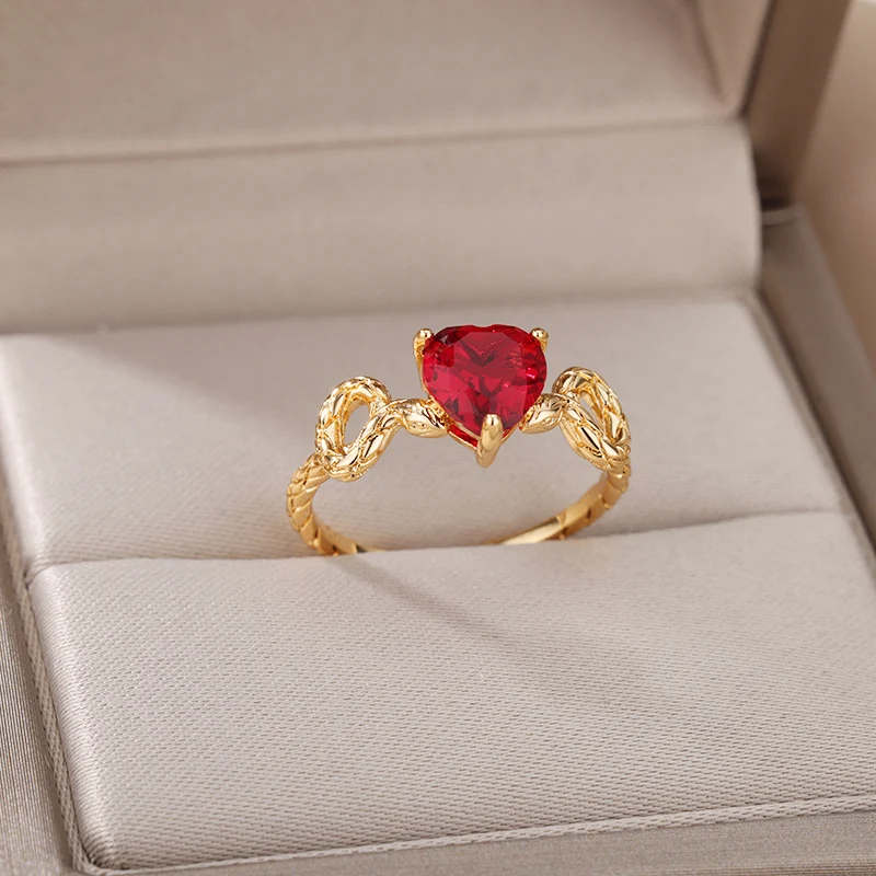 Elegant Red Birthstone Rings For Women Stainless Steel Gold Color Birth Stone Couple Finger Ring Femme Wedding Birthday Jewelry
Elegant Red Birthstone Rings For Women Stainless Steel Gold Color Birth Stone Couple Finger Ring Femme Wedding Birthday Jewelry