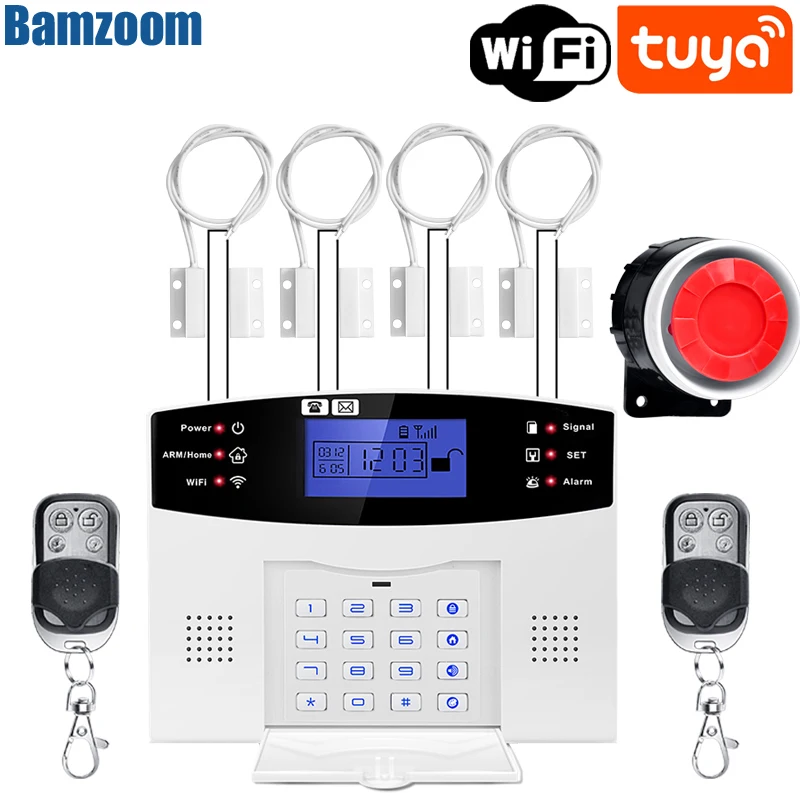 

Tuya Wireless Wire Wifi Home Alarm GSM IOS Android APP Control LCD GSM SMS Burglar Alarm System For Home Security Alarm