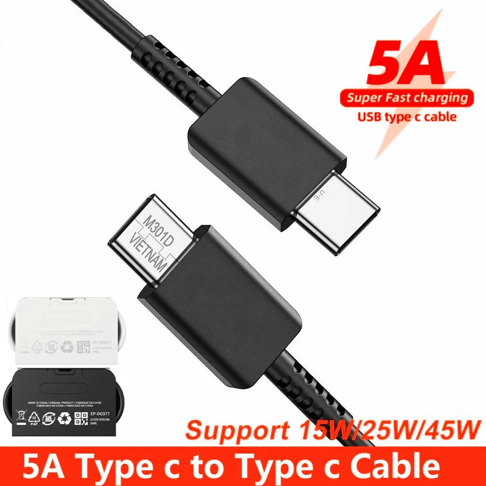 

45W 5A Super Fast Quick Charging 1M 3FT Type c to Type c PD USb Cable For Samsung S10 S20 S21 S22 Note 20 htc Lg Xiaomi Huawei