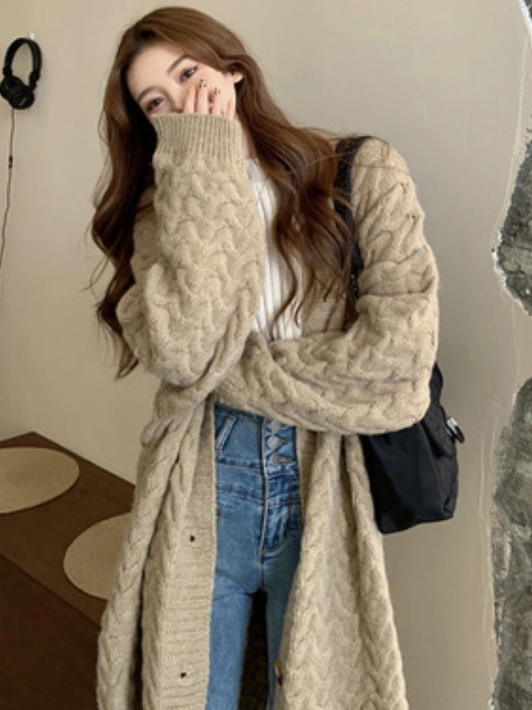 Long Cardigan Women Loose Solid Color Autumn Winter Sweater Fashion Long Sleeve Top Elegance Knitted Cardigan Casual Oversized 
Long Cardigan Women Loose Solid Color Autumn Winter Sweater Fashion Long Sleeve Top Elegance Knitted Cardigan Casual Oversized