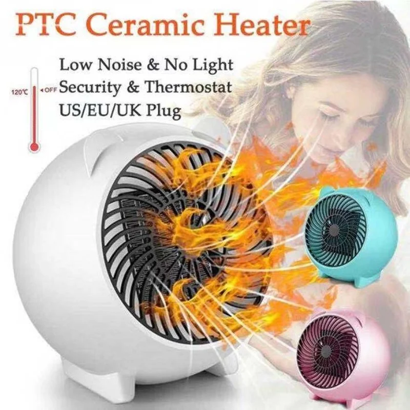 

500W Electric Heater Portable Desktop 110V/220V Fan Heater PTC Ceramic Heating Warm Air Blower Home Office Warmer Machine Winter