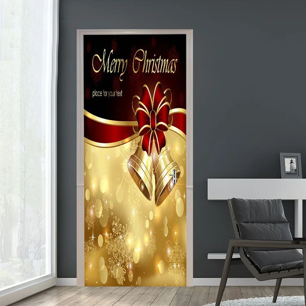 

Christmas Door Świąteczna Naklejka Mural Wallpaper Stickers Cover Wall Sticker Panel Winter Snow Fototapeta 3D Photo Ścienna