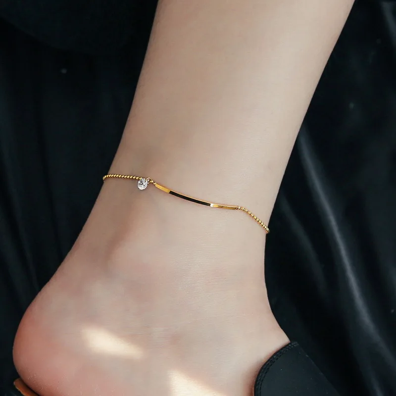 

New Arrivals Trendy Summer Ladies Titanium Steel 18k Gold Anklet Smiling Zircon Anklet For Women Simple Does Not Fade