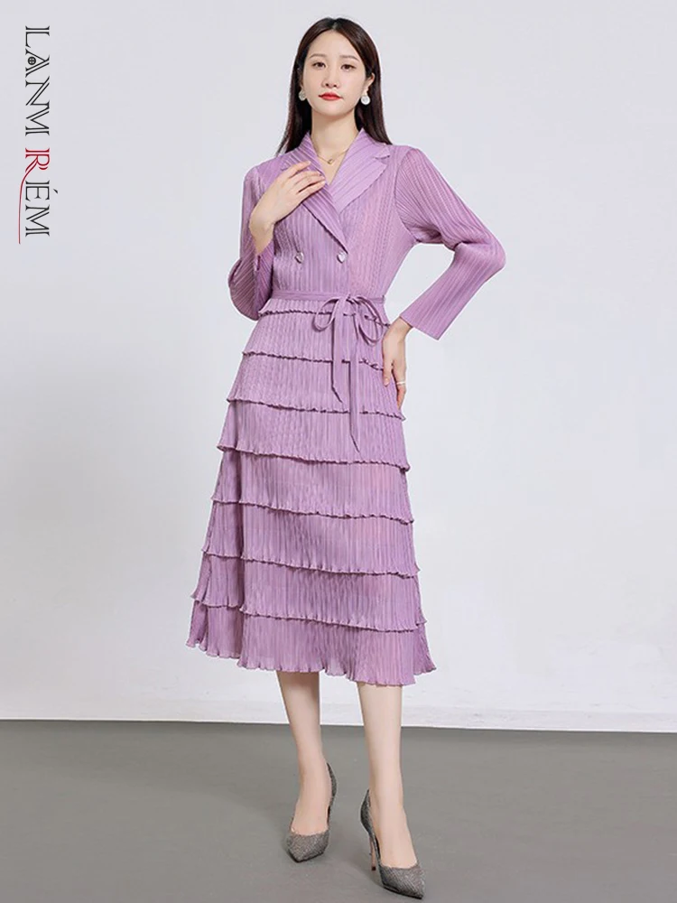 

Платье LANMREM женское Плиссированное, элегантное дизайнерское Бандажное, средней длины с отложным воротником и длинным рукавом, осень 2023, 2Q1443
