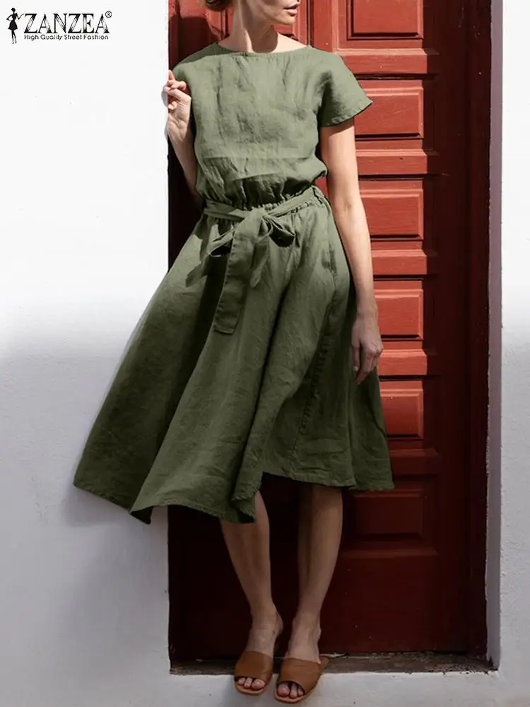 2022 ZANZEA Women Elegant Short Sleeve Dress Summer Sundress Robe Femme Casual Elastic Waist A-line Cotton Holiday Midi Vestido
2022 ZANZEA Women Elegant Short Sleeve Dress Summer Sundress Robe Femme Casual Elastic Waist A-line Cotton Holiday Midi Vestido