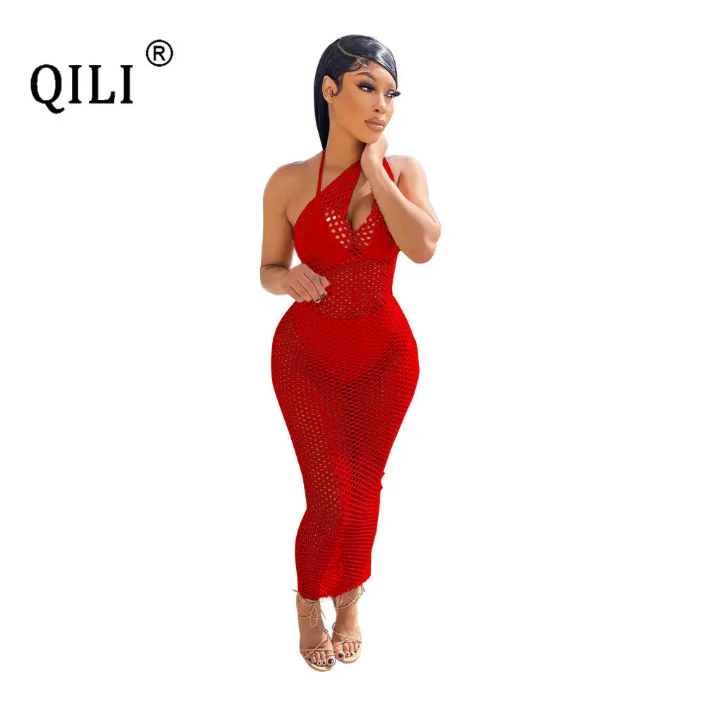QILI Women's Sexy Solid Color Perspective Mesh Beach Dress One Shoulder Sleeveless Halter Dress
QILI Women's Sexy Solid Color Perspective Mesh Beach Dress One Shoulder Sleeveless Halter Dress