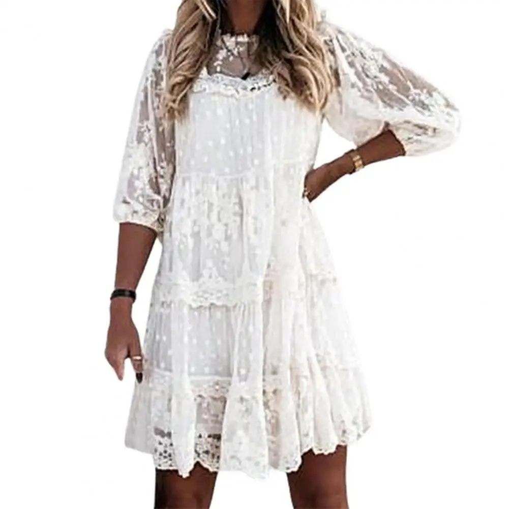 2022 Women's Dress Crew Neck 3/4 Sleeve Ruffle Hem Lady Dress Crochet Embroidery Lace Mesh Stitching Mini Dress Ladies Clothing
2022 Women's Dress Crew Neck 3/4 Sleeve Ruffle Hem Lady Dress Crochet Embroidery Lace Mesh Stitching Mini Dress Ladies Clothing