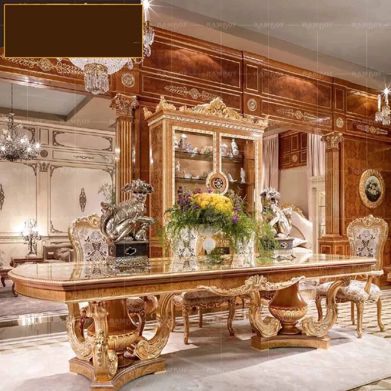 

Итальянский обеденный стол Роскошный европейский стиль резной обеденный стол из массива дерева и стул комбинированный Овальный Обеденный Стол