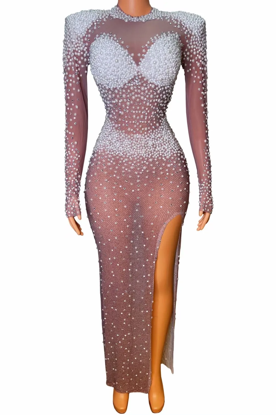 Long Sleeves Perspective Shining Pearls Rhinestones Sexy Split Dress For Women Evening Party Clothing Singer Stage Costumes
Long Sleeves Perspective Shining Pearls Rhinestones Sexy Split Dress For Women Evening Party Clothing Singer Stage Costumes