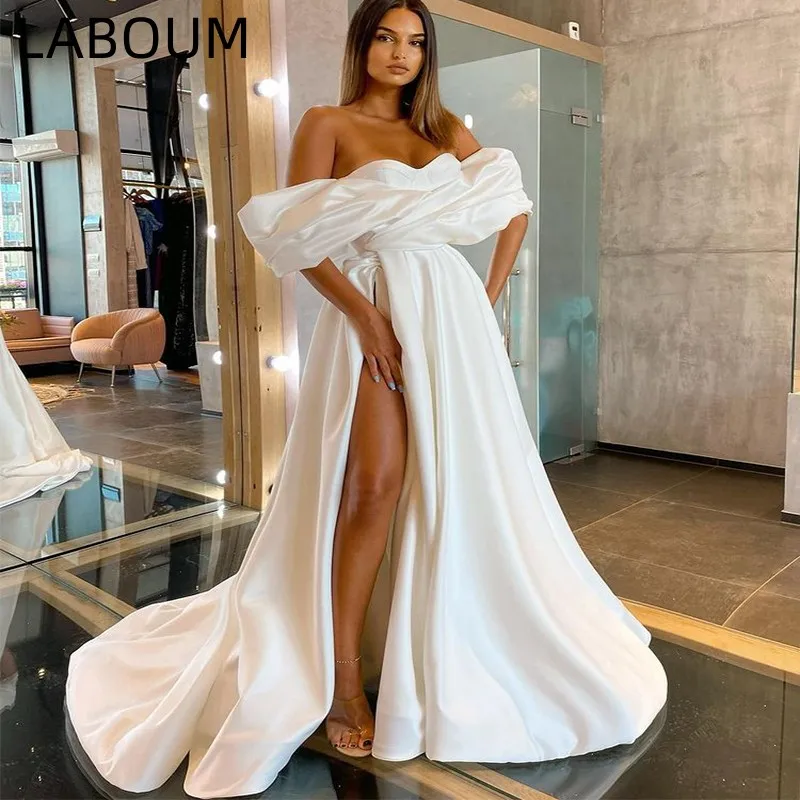 LaBoum Satin Wedding Dress Off Shoulder High Slit Strapless Draped Women Ball Gowns Elegant Off Shoulder Bridal Dresses Custom
LaBoum Satin Wedding Dress Off Shoulder High Slit Strapless Draped Women Ball Gowns Elegant Off Shoulder Bridal Dresses Custom