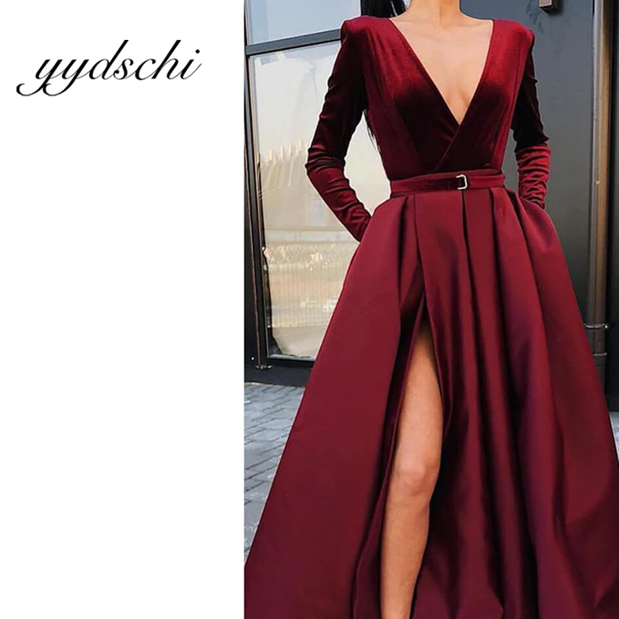 Sexy V-Neck Prom Dress Simple Suede Pleat Floor Length Long SLeeve Elegant Birthday Split Party Dance Dress for Women With Belt
Sexy V-Neck Prom Dress Simple Suede Pleat Floor Length Long SLeeve Elegant Birthday Split Party Dance Dress for Women With Belt