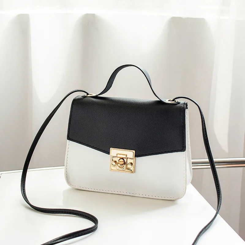 

Mini color contrast crossbody bag, stylish square handbag, women's buckle embellished shoulder purse