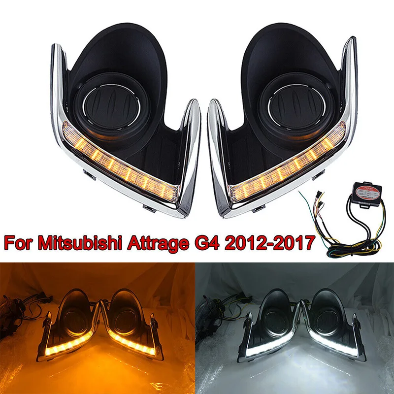 Светодиодные противотуманные фары DRL для Mitsubishi Attrage Mirage G4 2012-2017, белые и желтые дневные ходовые противотуманные фары, сигнал поворота, автомобильные аксессуары
Светодиодные противотуманные фары DRL для Mitsubishi Attrage Mirage G4 2012-2017, белые и желтые дневные ходовые противотуманные фары, сигнал поворота, автомобильные аксессуары