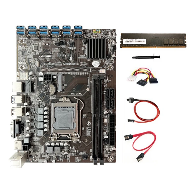 B250C BTC Mining Motherboard 12XPCIE To USB3.0 Slot LGA1151 DDR4 4GB 2133Mhz RAM+4PIN To SATA Cable+Switch Cable
B250C BTC Mining Motherboard 12XPCIE To USB3.0 Slot LGA1151 DDR4 4GB 2133Mhz RAM+4PIN To SATA Cable+Switch Cable