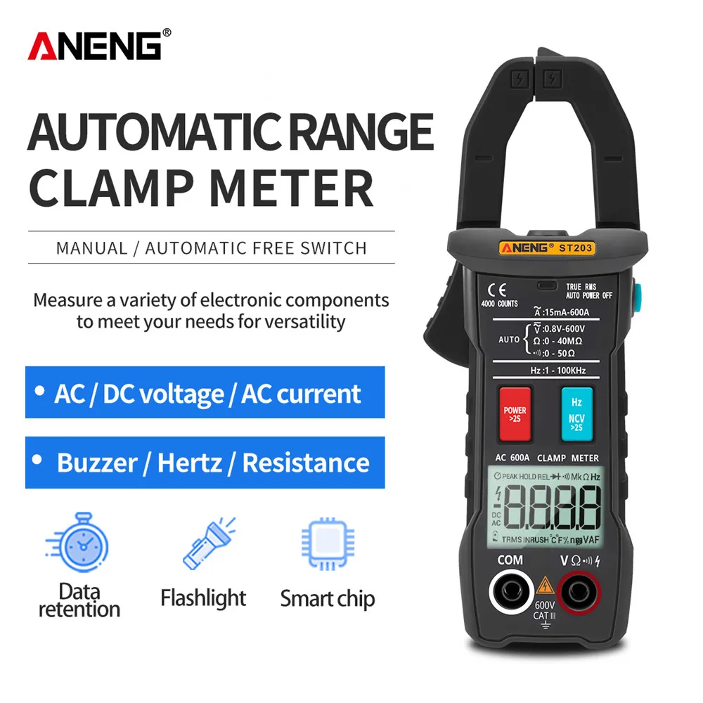 ANENG ST203 Digital Clamp Meter Multimeter 4000counts True RMS Mini Amp DC/AC Clamp Meters voltmeter 400v Automatic Range
ANENG ST203 Digital Clamp Meter Multimeter 4000counts True RMS Mini Amp DC/AC Clamp Meters voltmeter 400v Automatic Range