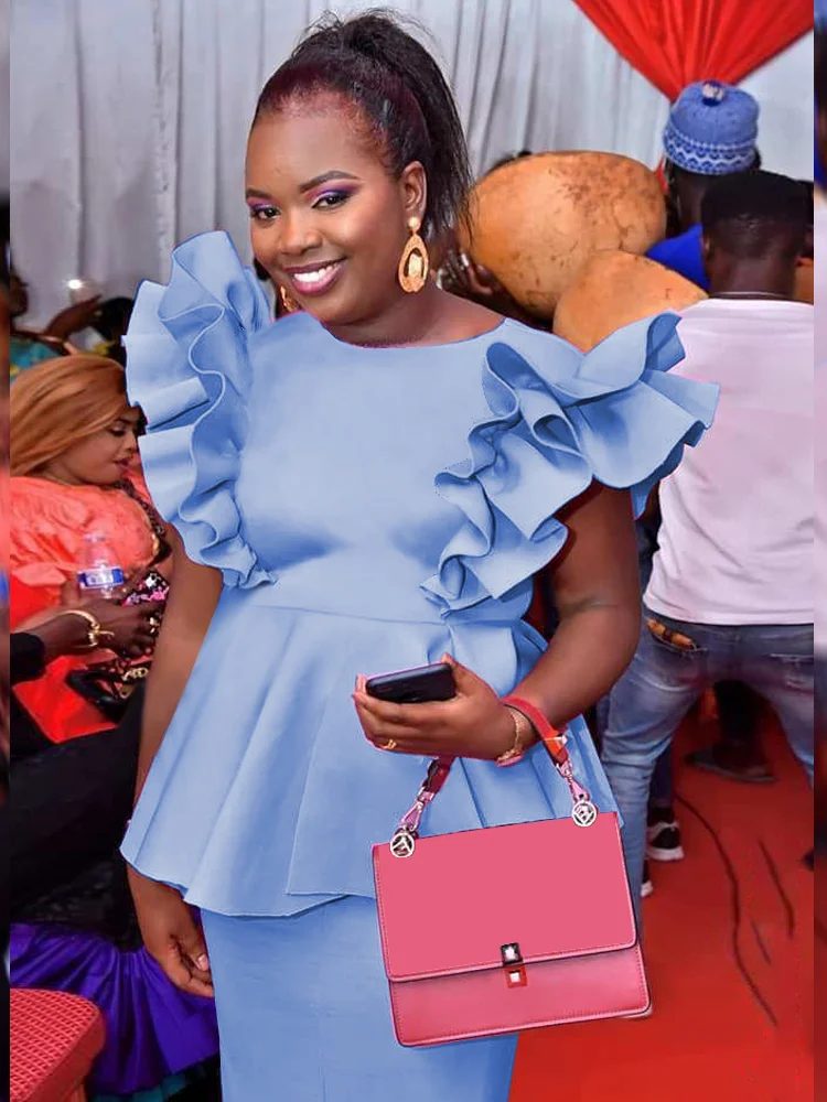 Africa Women Sky Blue Ruffle Dress Elegant Short Sleeve Peplum Pencil Dress Kawaii Curve Ladies Birthday Party Work Outfits
Africa Women Sky Blue Ruffle Dress Elegant Short Sleeve Peplum Pencil Dress Kawaii Curve Ladies Birthday Party Work Outfits